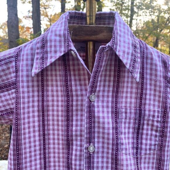 Vintage 70s Garanimals Toddler Purple Check Button Up - Picture 4 of 6